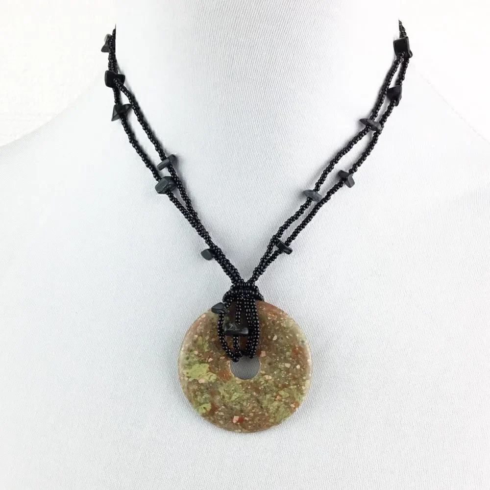 Unakite Stone Donut Pendant Necklace